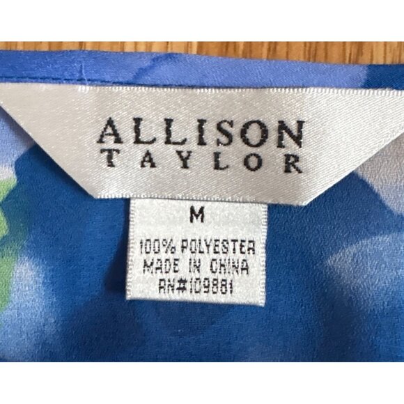 Allison Taylor Sleeveless Blouse Womens Med Floral Ruffle Blue Green Office Top - Picture 2 of 6
